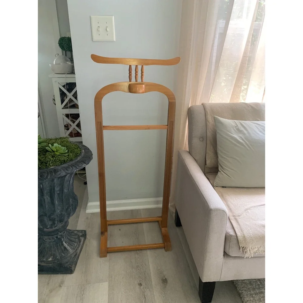 Vintage Wooden Suit Valet Stand Trouser Rack Accessory Tray Mid‎ Century Style